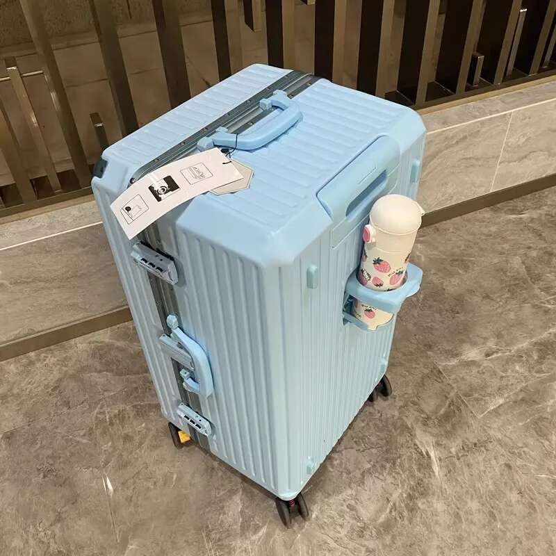 Large Capacity Rectangular Suitcase Aluminum Frame PC Carrry-on Lage with Cup Holder TSA Lock Trolley Case 28/30/32/36 inch