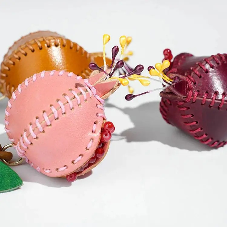 Cowhide Leather Pomegranate Bag Pendant Unique Chinese Guawa Car Keychain 250418