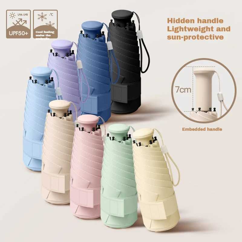 Ultra light mini telescopic handle dual-use sun protection and UV protection folding black rubber sun umbrellaM251122