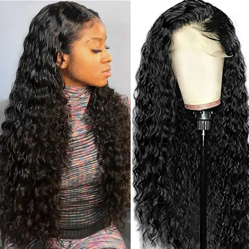 8-32Inch Deep Wave Frontal Wig Black Lace Front Human Hair Wigs Curly Wigs For Women