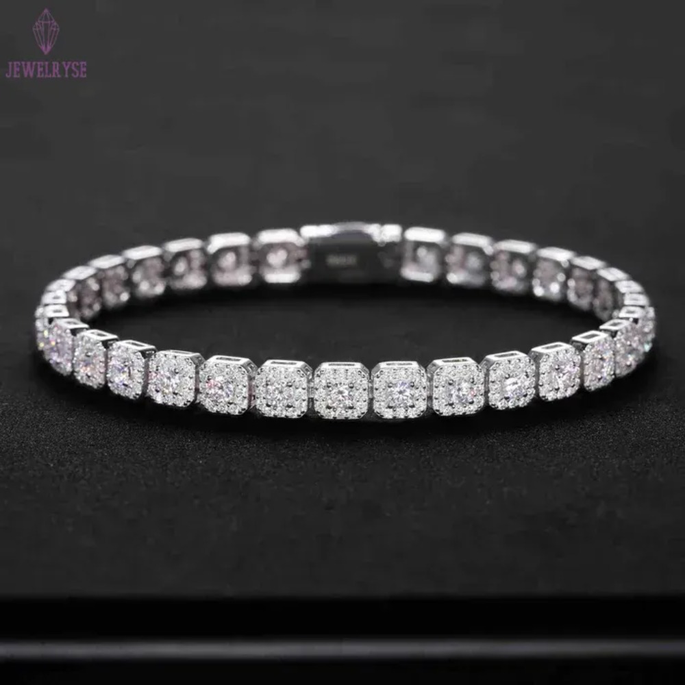 Halo Tennis Bracelet for Unisex Studded With Moissanite Vvs Clarity Diamonds in 925 Sterling Silver Luxury Jewelry