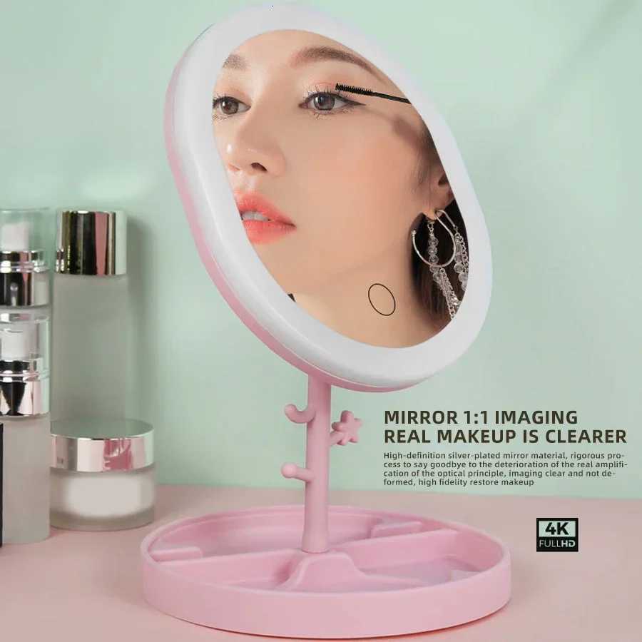 Makeup Mirror With LED Light Desktop Fill Light Desktop Folding Metal Beauty Dressing Mirror Home Dormitory Rechargeable Light M251122