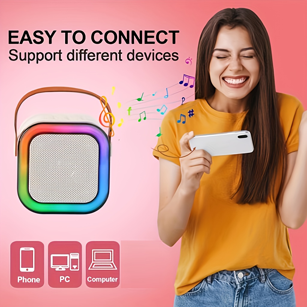 This 2025 new portable mini karaoke machine is equipped with 2 wireless microphones - USB rechargeable, suitable for birthday parties and home enterta