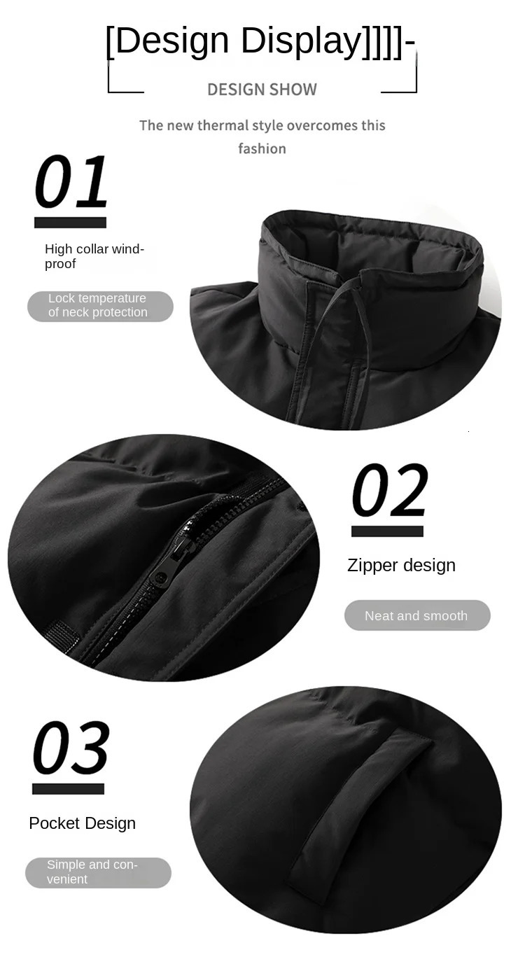 High Quality Mens Down Jacket Casual Fashion Solid Color Outdoor Sports Windproof Warm Stand Collar Coat Cotton 251110