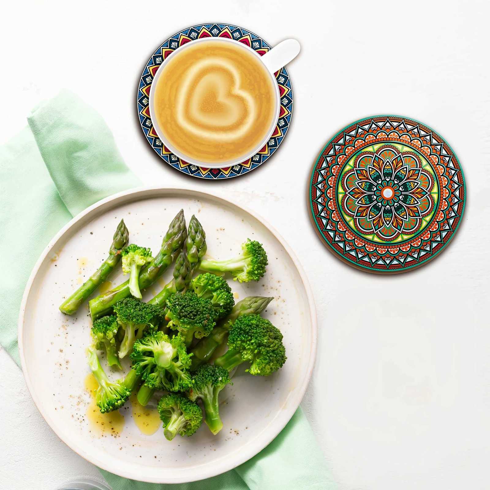 8pcs Wooden Mandala Coasters Set - Holiday/Party Essential for Bar Office Home Decor C251122