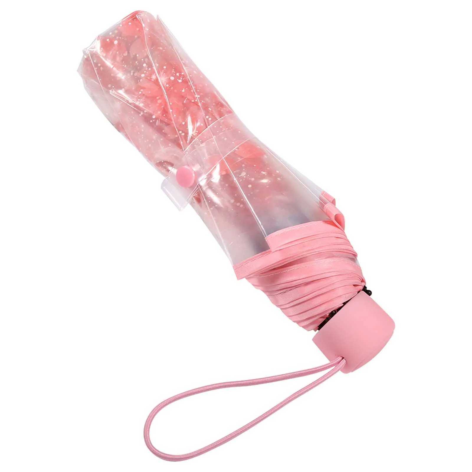 ZK50 1PC Transparent Folding Umbrella Fashionable Princess Umbrella Cherry Blossom PinkM251122