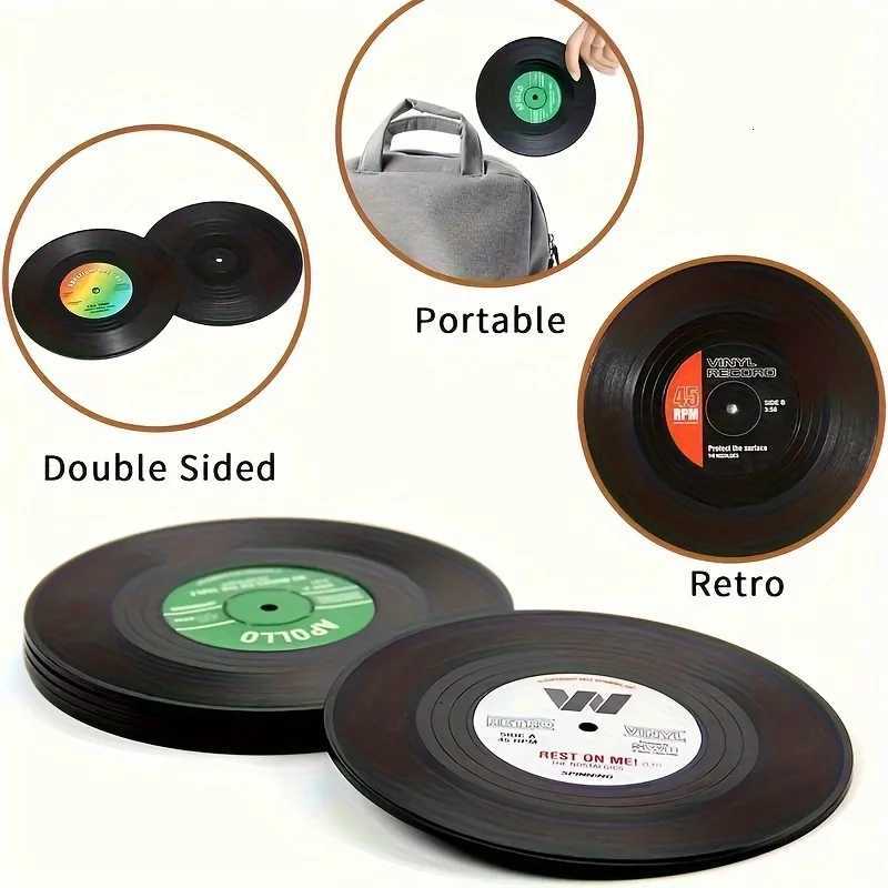 6pcs/set Coasters Vinyl Record Coasters Creative Retro ic Nostalgic American Rock CD Non-slip Insulation Pads C251122