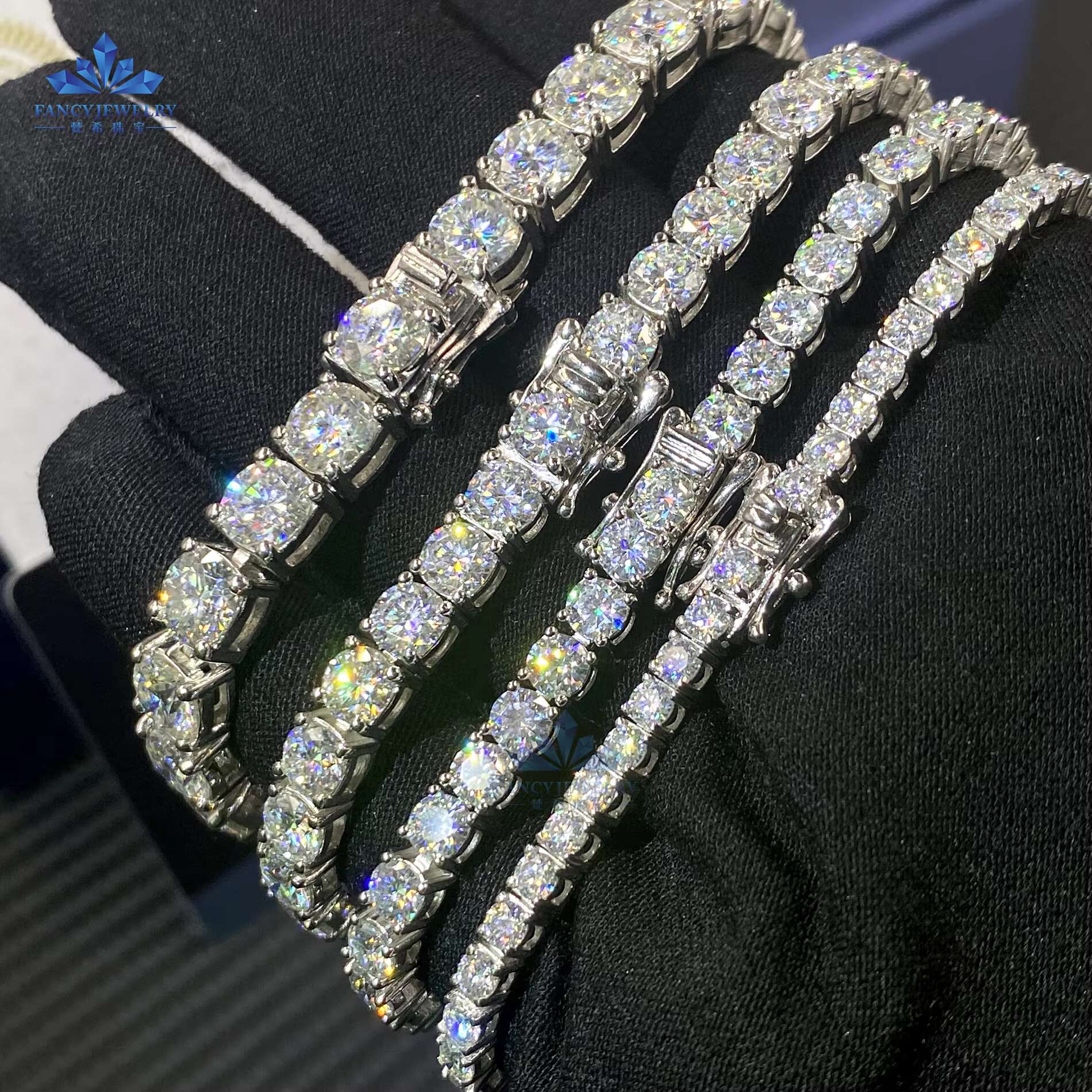Better Tennis Chain Moissanite Jewelry K White Gold Plated Round Shape 3mm D VVS1 Lab Grown Diamond Tennis Bracelet