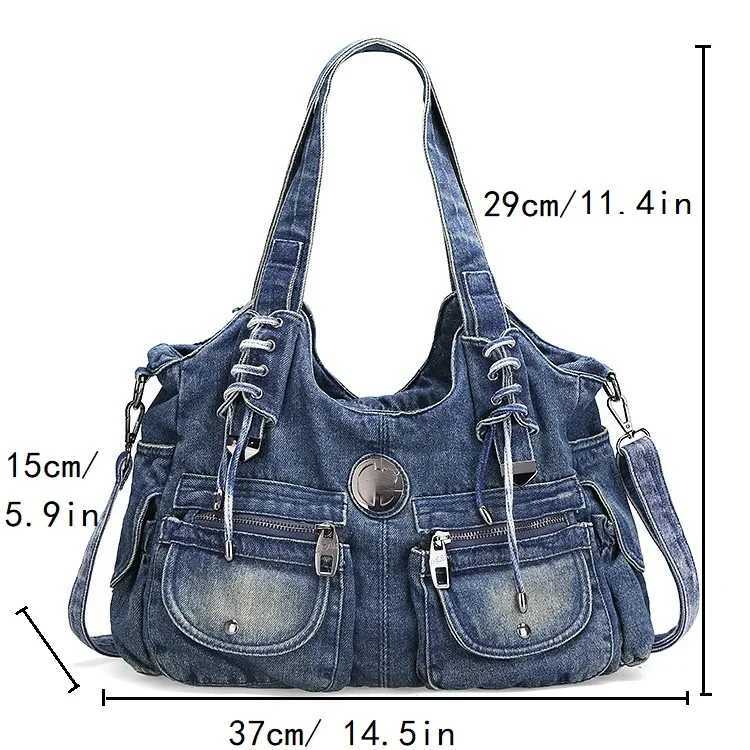 Large capacity handbag casual homeless denim bag womens shoulder bag jeans multi pocket handbag W250421