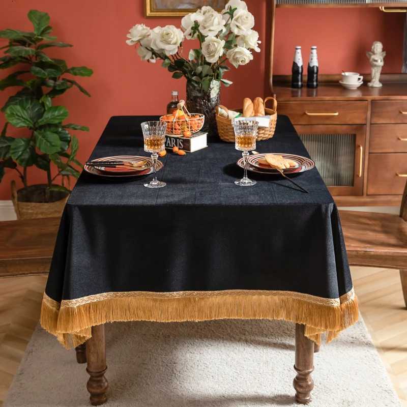 Dining Table Cloth Rectangular Solid Color Tablecloth Luxury Home Wedding Party Decor Red Green Orange Velour Tassel Table Cover C251122