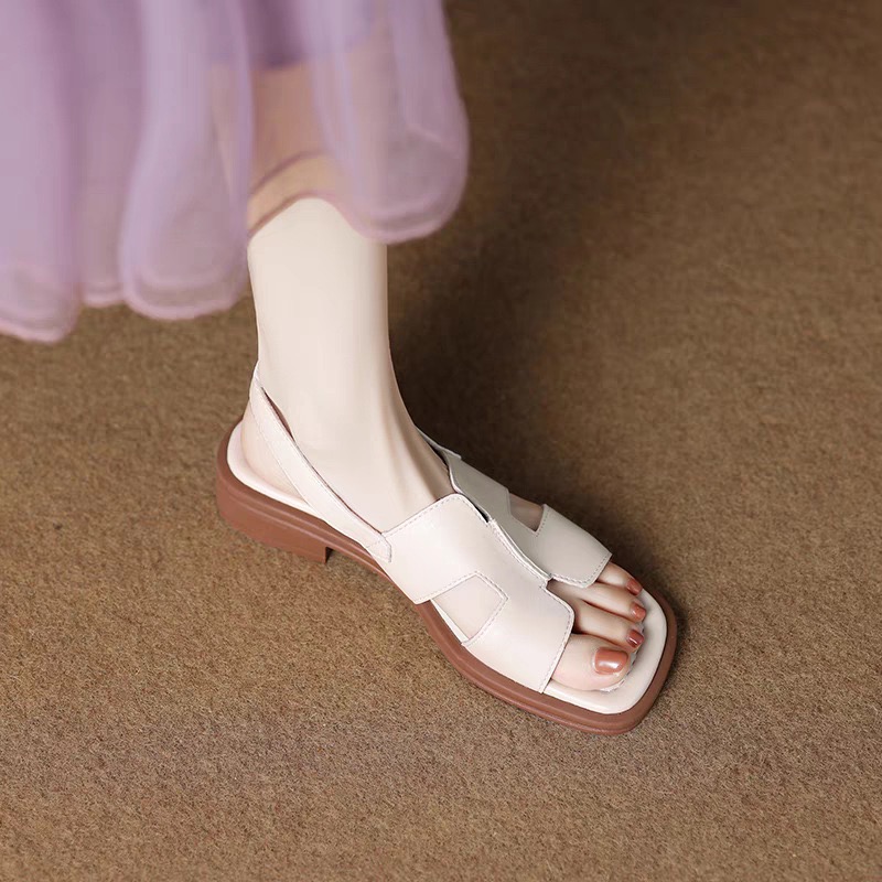 2024 Summer Square Toe Chunky Heel Sandals High Heels Ladies Casual Shoes Women Leather 7395