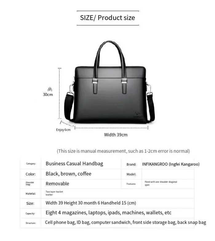 Business elite leather large capacity portable laptop briefcase waterproof and wear-resistant W250422