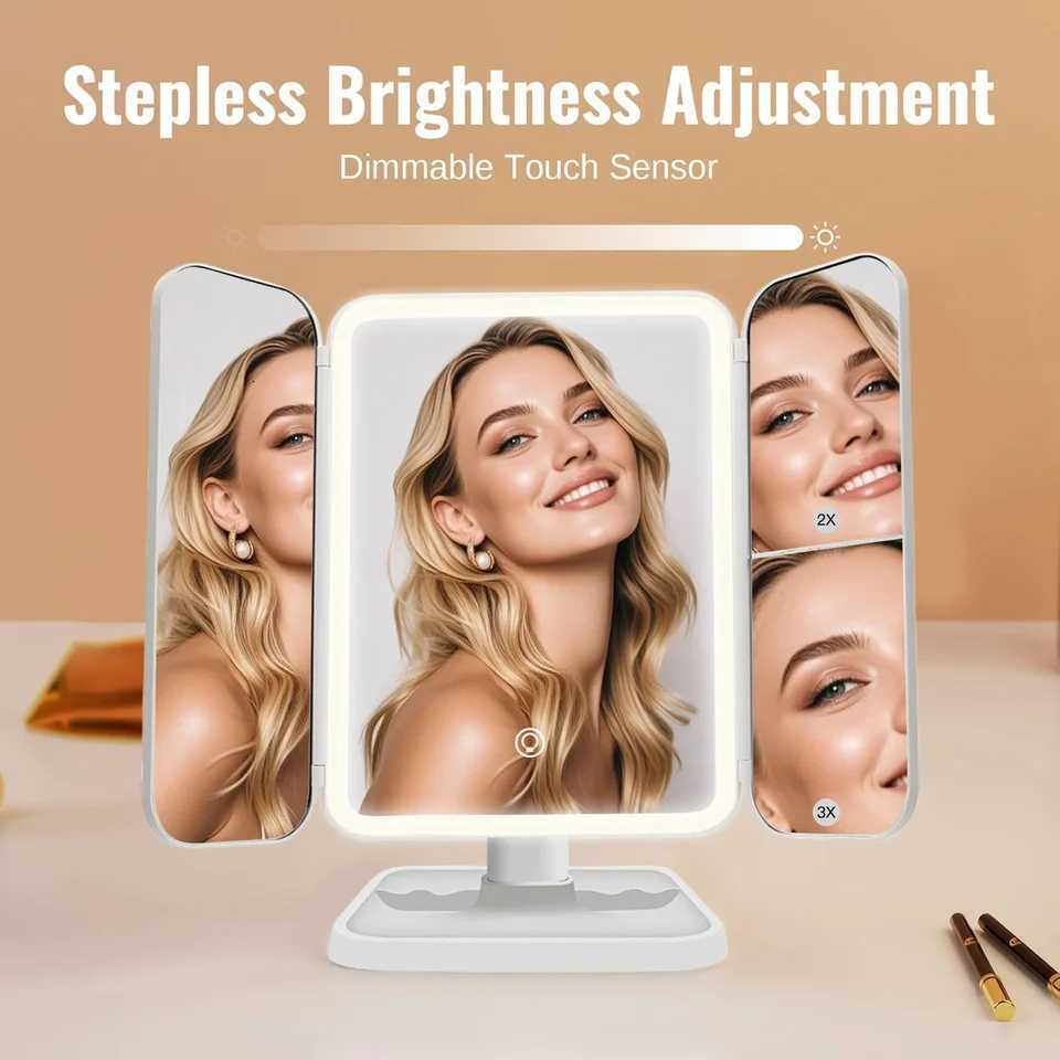 Folding Makeup Mirror LED Lights Dorm Dressing Mirror Beauty Light up your fill light 270 Smart Complementary Makeup Mirror M251122