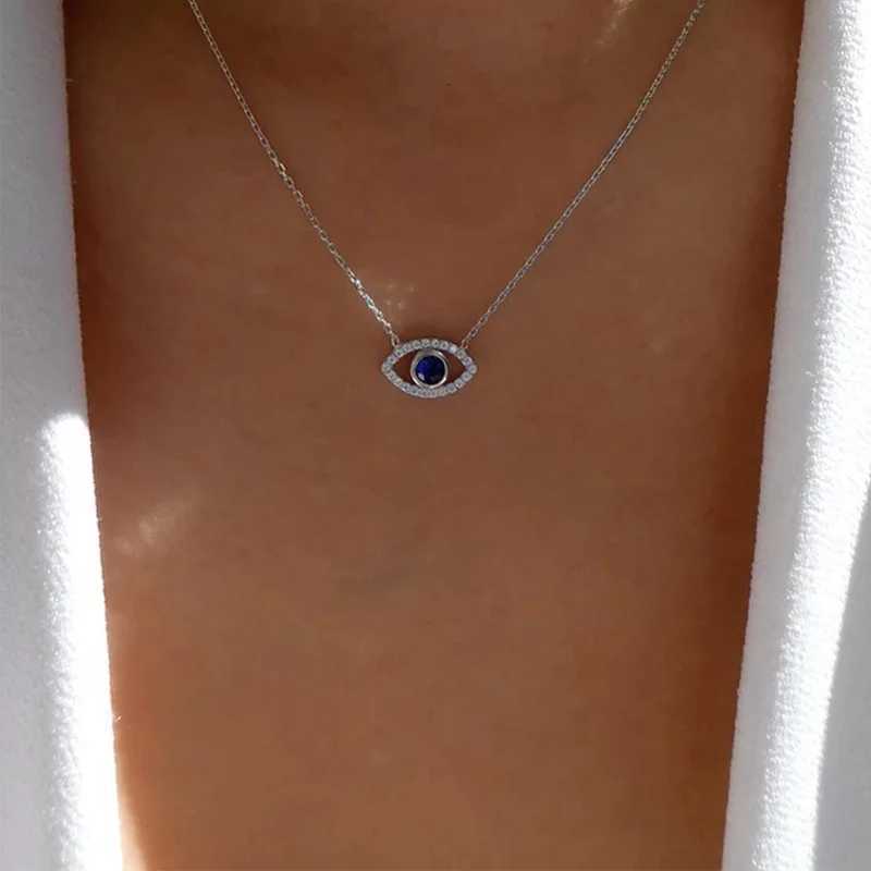 Exquisite Shiny Rhinestone Evil Eye Necklace For Women Vintage Turkish Lucky Blue Eyes Clavicle Chain Necklaces Wedding JewelryT251122