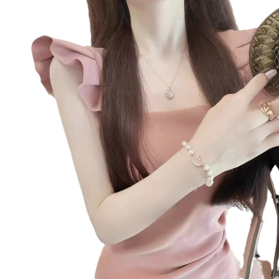 XX5135 High quality tea break flying sleeve pink suspender dress female summer temperament gentle