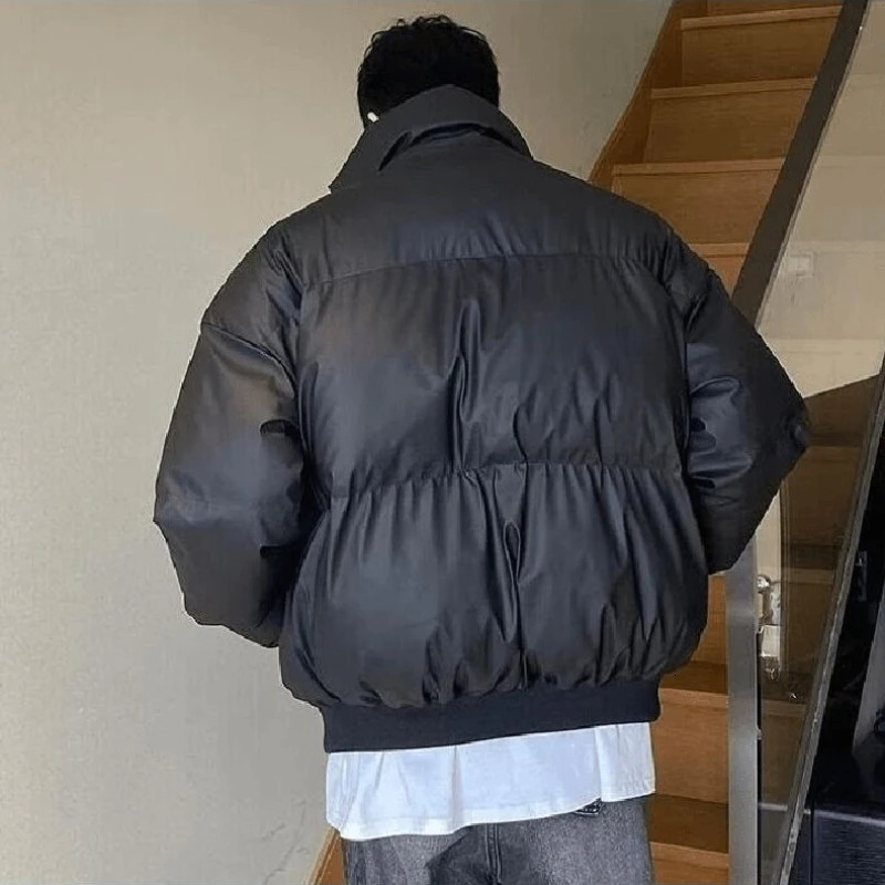 Outdoor WaterResistant Mens Winter Short Puffer Jacket Black KhakiBeige M4XL PU Leather Trim Boxy Cropped Fit 251110