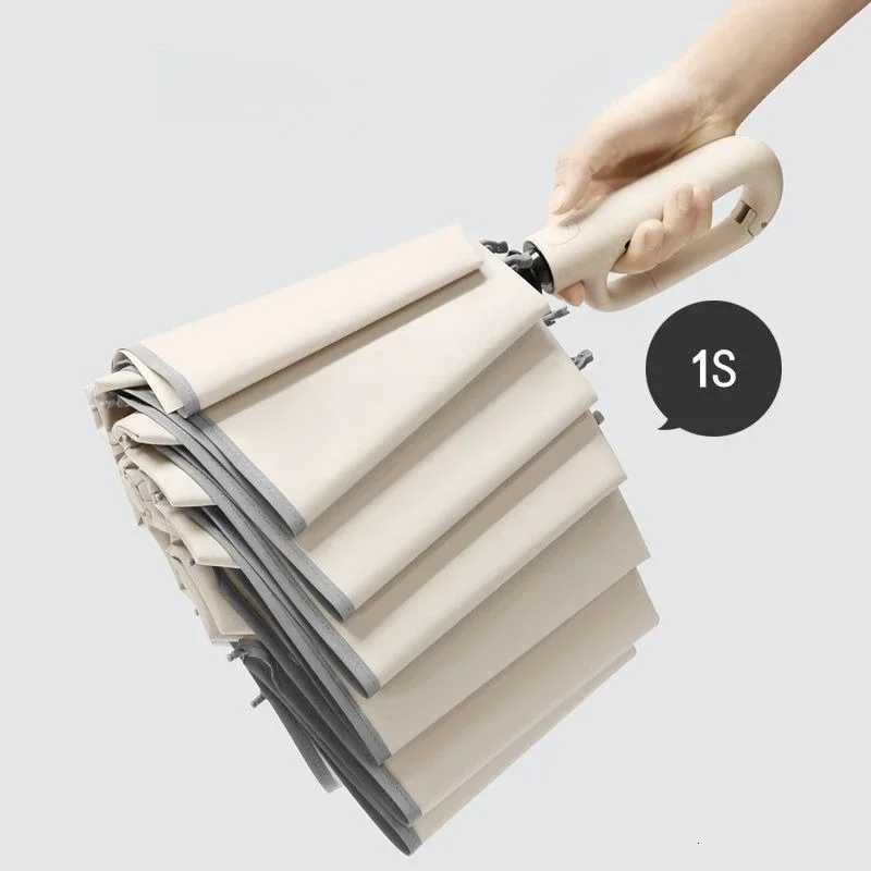 Auto Open Close Umbrella Reinforced Frame Large Windproof Reverse Umbrella For Men Women Students CarM251122