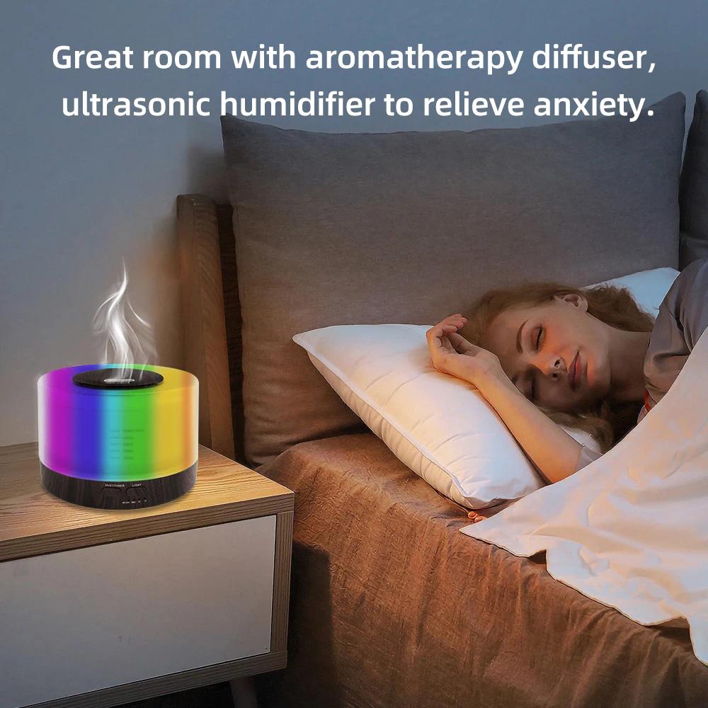 Ultrasonic 550ml Essential Oil Humidifier Touch Control Remote Operated Wood Grain Diffuser with 7 LED Colors