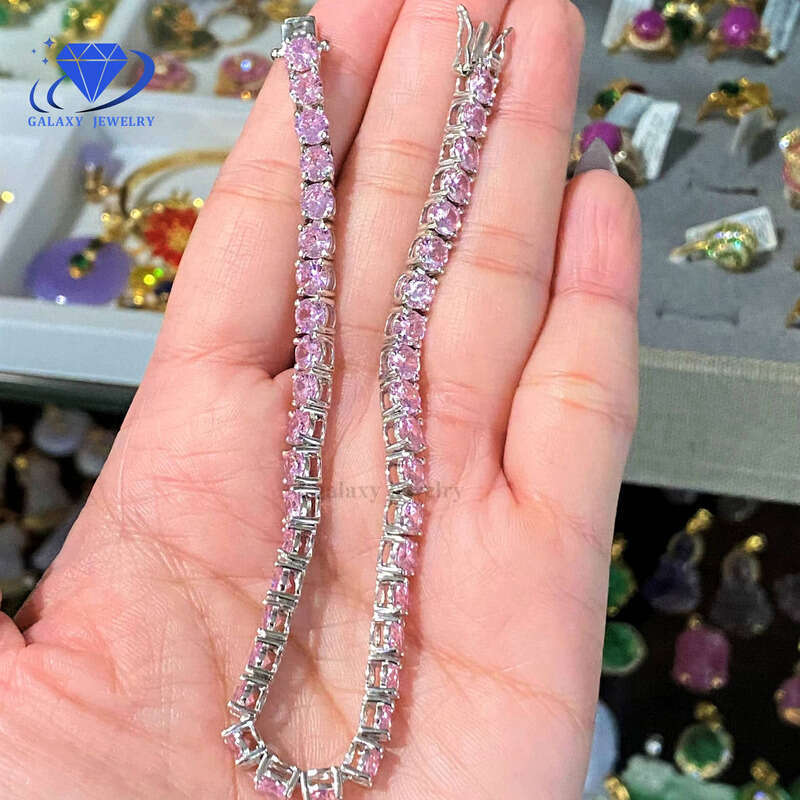 Pass Tester Real Sier Powdered Diaspore Tennis Chain Colorful Iced Bracelet Necklace Women's Jewelry