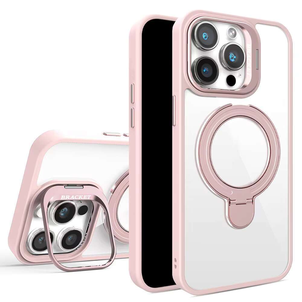 Metal Bracket Transparent Acrylic Magnetic Phone Case for IPhone 16 With Lens Stand Protection Cover