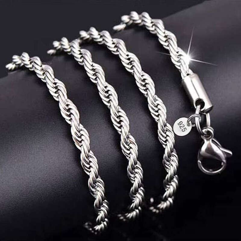 Women Men Hemp Rope Chain Snake Jewelry Necklace Plated Sier Geometric 4mm Hiphop 19N-31