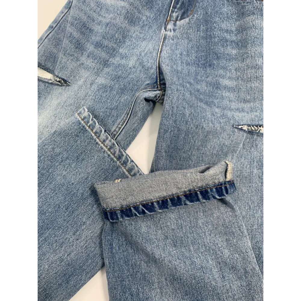 DEAT Women's Loose High Waist Wide Leg Denim Pants Hollow Out Blue Long Straight Jeans Spring 2025 New Fashion L2901h