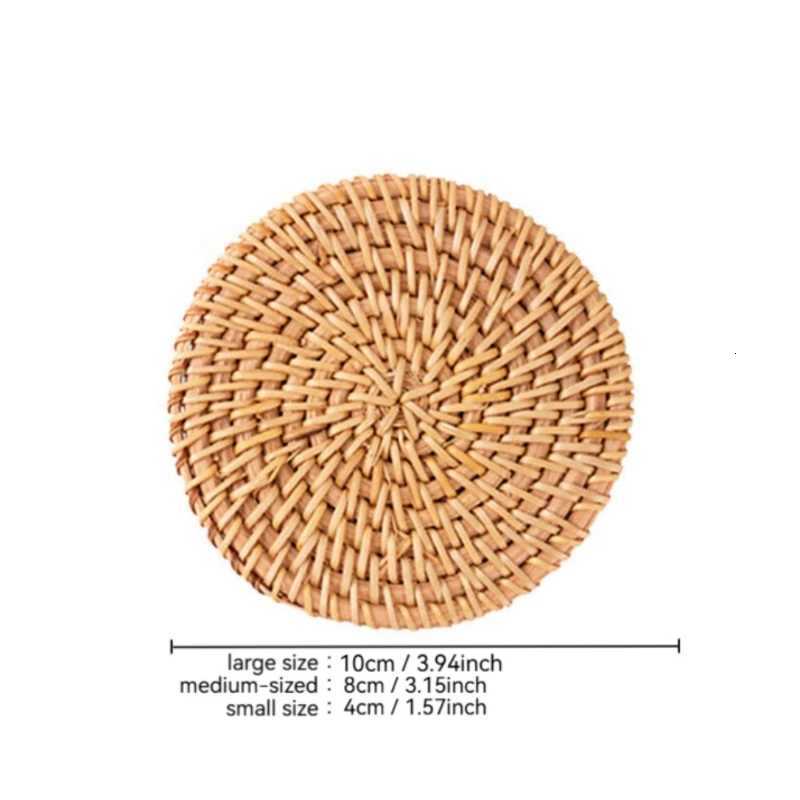 1Pc Pure Handmade Rattan CoastersRattan PatternsHeat Resistant Kitchen Dining CoastersWooden Storage Tea SetKitchen Gadgets C251122
