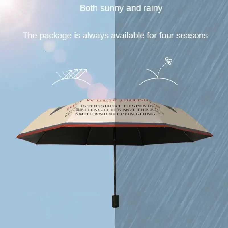 Retro Umbrella Folding Umbrella High-end Female Rain Umbrella Cartoon Thickened Vinyl Cute Student Fully AutomaticM251122