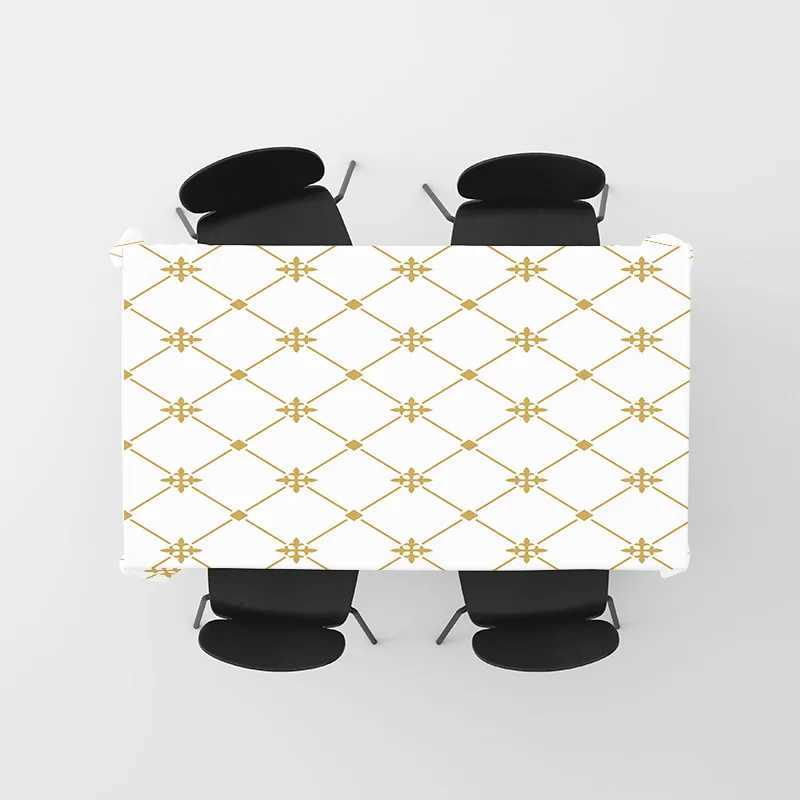 Modern geometric white tablecloth with yellow stars for dining room decor in home textiles category on platform Item C251122