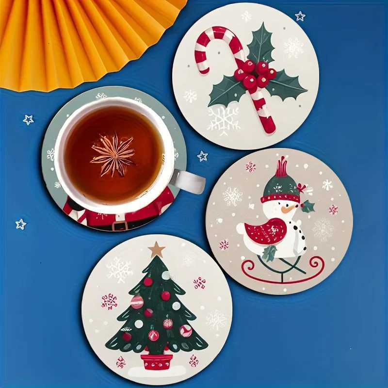 7PCS Christmas Santa Wood Coaster Set - Festive Holiday Drink Mats for Coffee Tea Perfect for Home Decor Restaurant Tables C251122