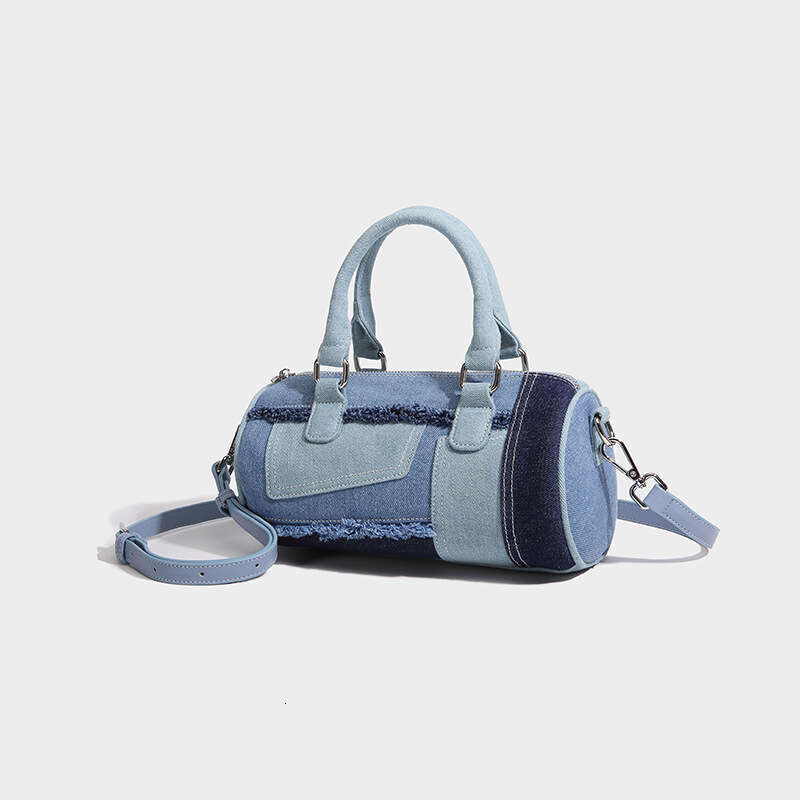 Designer Women's Bags Designer Featuring A Niche Design And Patchwork Denim Crossbody Bowling Bag, The Summer New Versatile Boston Pillow Bag