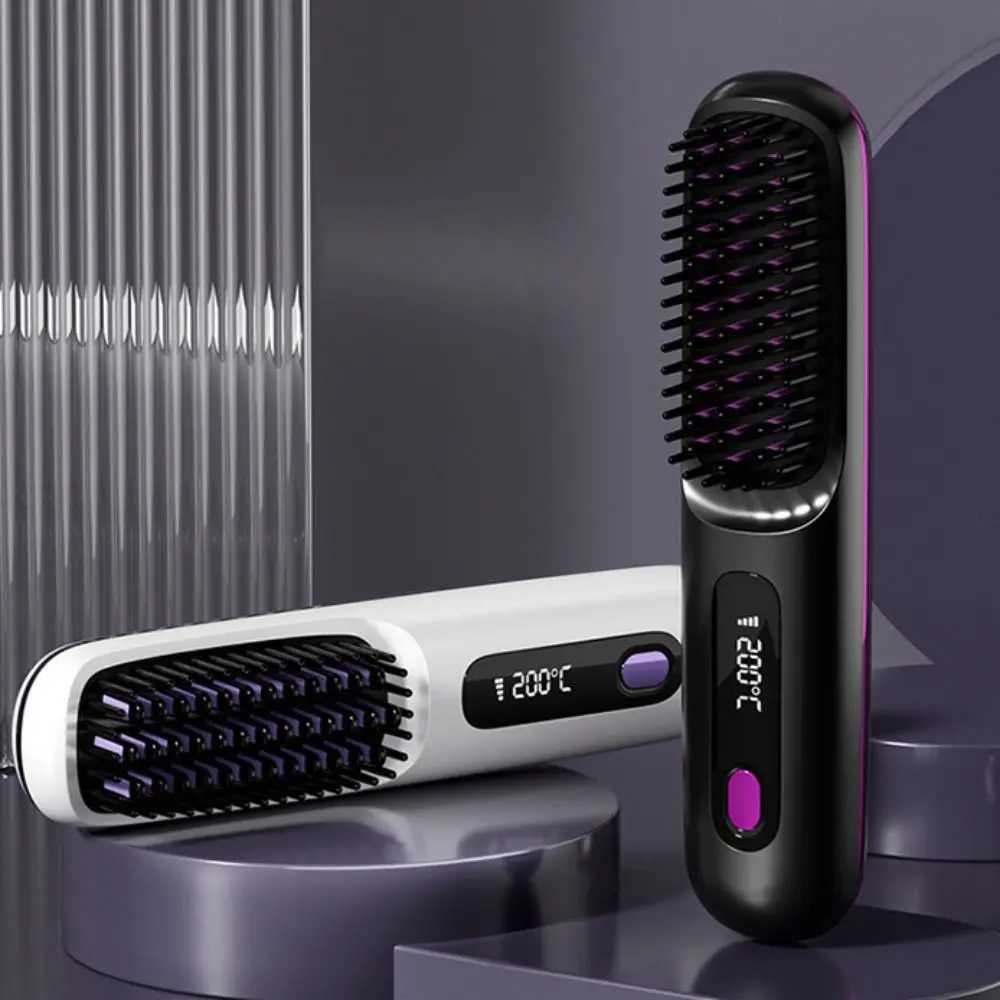 3 Temperature Settings Electric Hair Straightener Brush Anti-Scald Protection Dual-Function Operation Negative Ion Styling ToolT251122