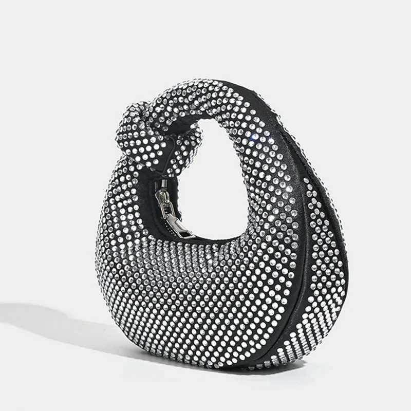 Fashion Rhinestone Halfmoon Women Handbags Luxury Diamonds Knoteed Handle Female Bag Luxury Evening Party Purses 2024 K251121