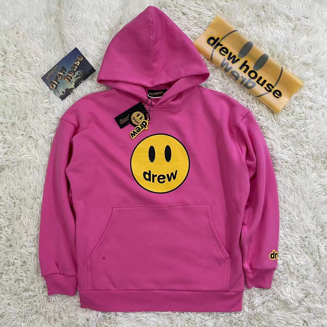 Drew House Justin Bieber's DREW smiling face fleece-lined hoodie for men and women loose-fitting street long-sleeve hooded sweater