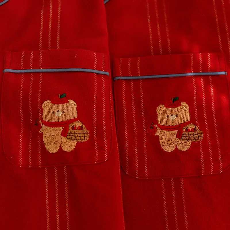 Autumn and winter couple pajamas red pure cotton brushed cartoon embroidery can be worn as casual cotton home clothesW251122 - view 6