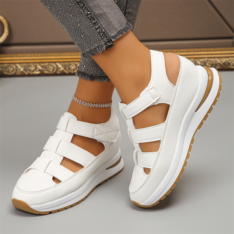 Designer slippers free shipping 2025 new fashionable thick sole height increasing wedge sandals breathable Velcro sandals for women