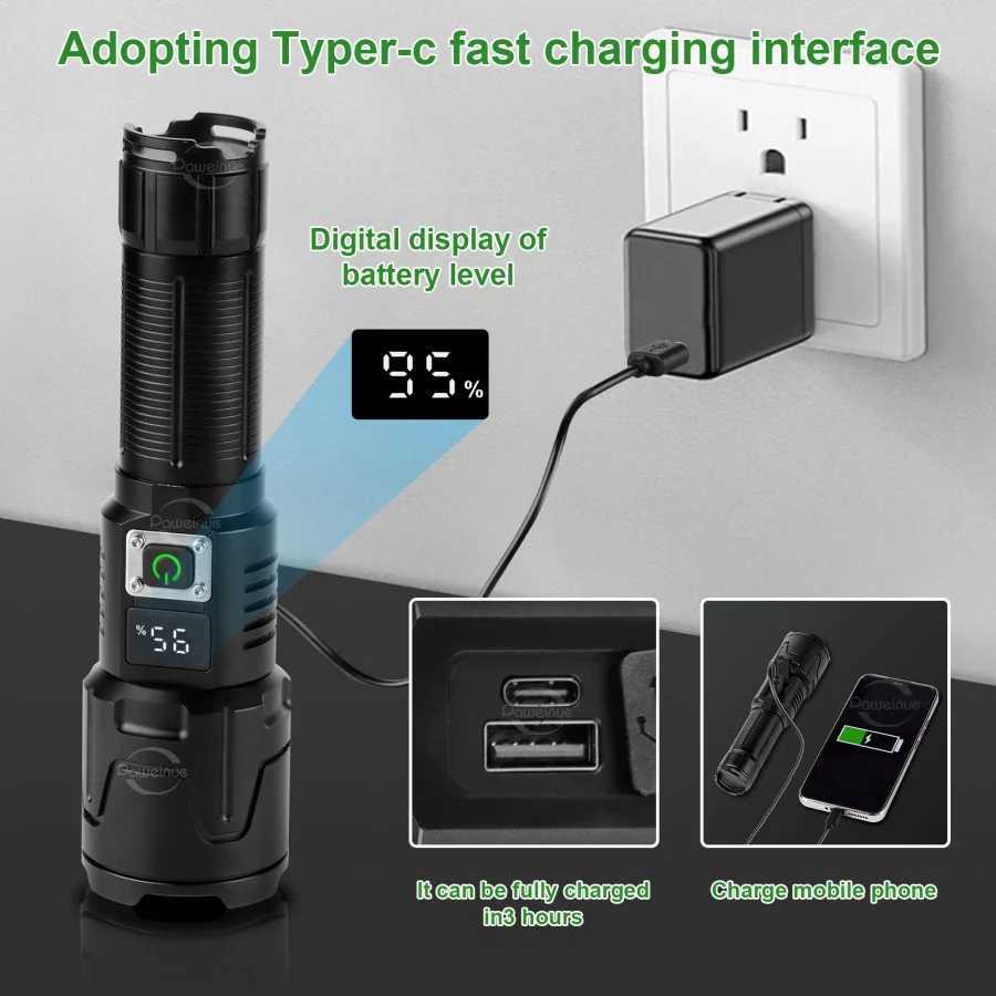 PAWEINUO Most Powerful LED Flashlight 5000000LM Super Bright Rechargeable Torch Light Zoom Long Range 4500M Camping Fishing Lamp C251122