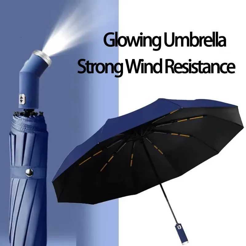 Rotating LED Flashlight Umbrella Durable Sun Rain Dual Use 10-bone Frame Automatic Umbrella UV Protection Compact Travel ShadeM251122