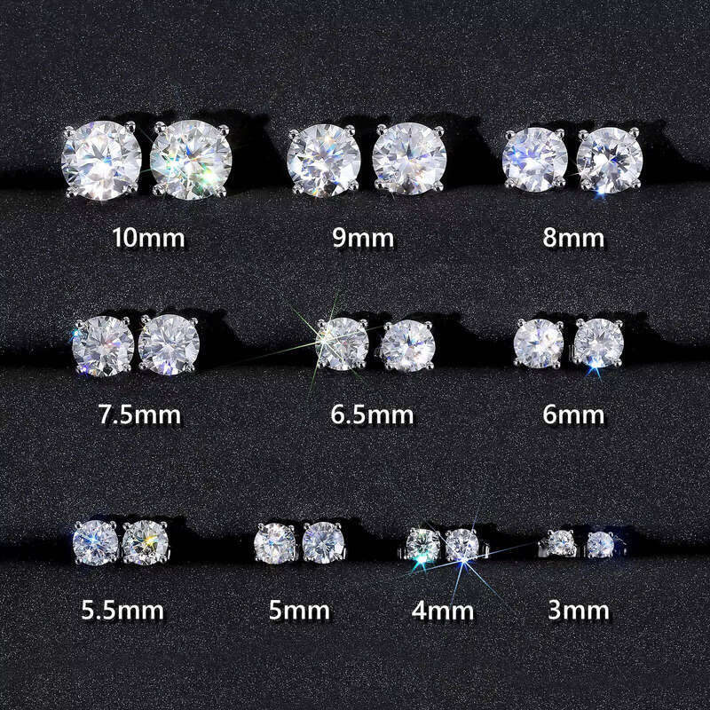 3mm-10mm Classic Mossanite Jewelry Gift Sterling Sier GRA VVS Moissanite Stud Earrings for Men and Women