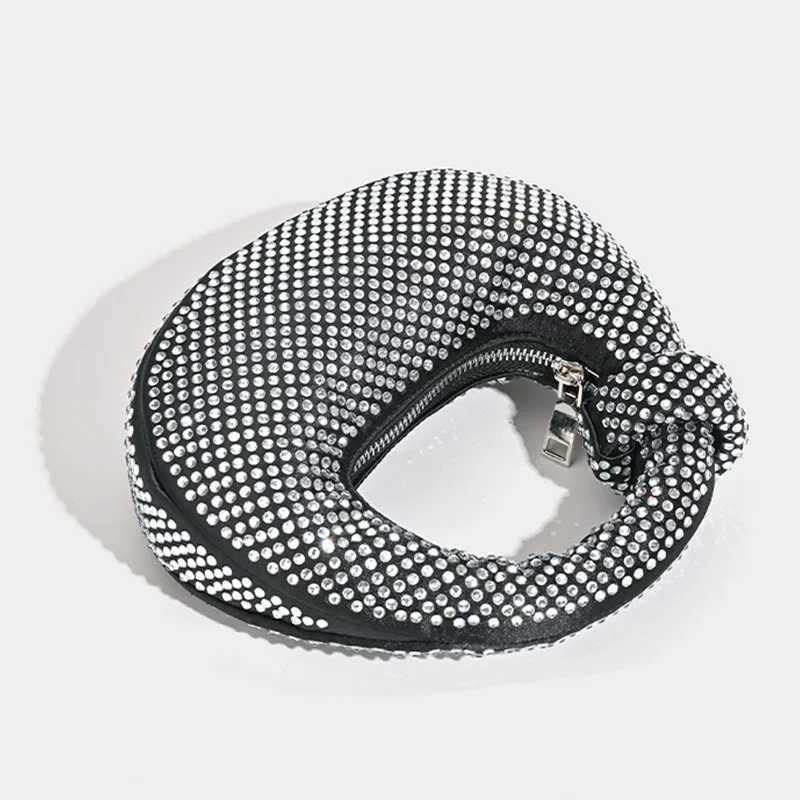 Fashion Rhinestone Halfmoon Women Handbags Luxury Diamonds Knoteed Handle Female Bag Luxury Evening Party Purses 2024 K251121