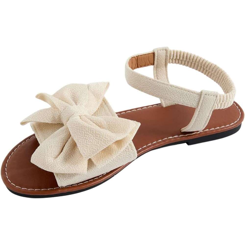 DHGadgets Women's Coquette Bowknot Ankle Strap Leather Holiday Beach Flat Sandals