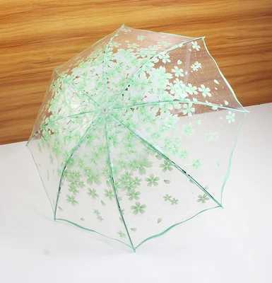 Thickening Transparent Three Fold Rain Umbrella Japanese Cherry Blossom Plastic PVC Clear Falbala Umbrellas Women parapluieM251122