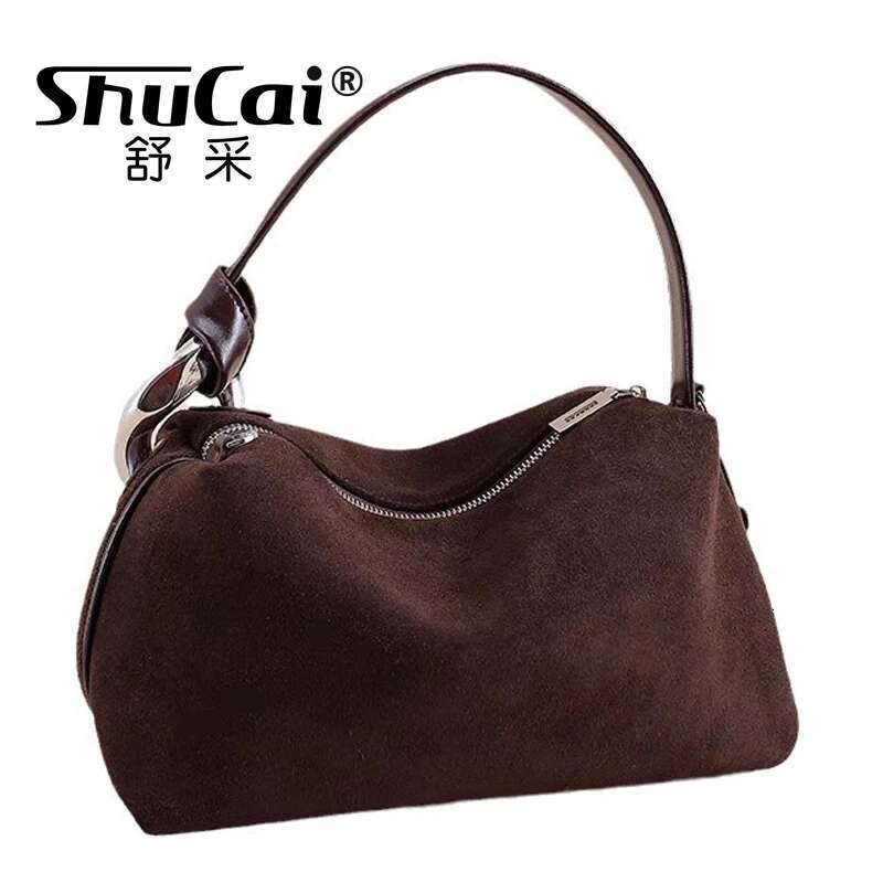 Ladies Matte Suede Leather Pillow Tote High Quality Women Brown Coffee Handbag Winter Autumn Female Shoulder Crossbody Bag Red Bag