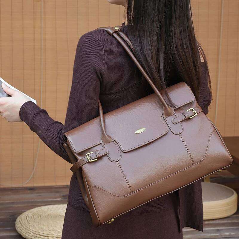 Women's Top-grain Underarm Bag Ladies Luxury Designer Genuine leather Handbags Large Capacity Commuting Tote Bags