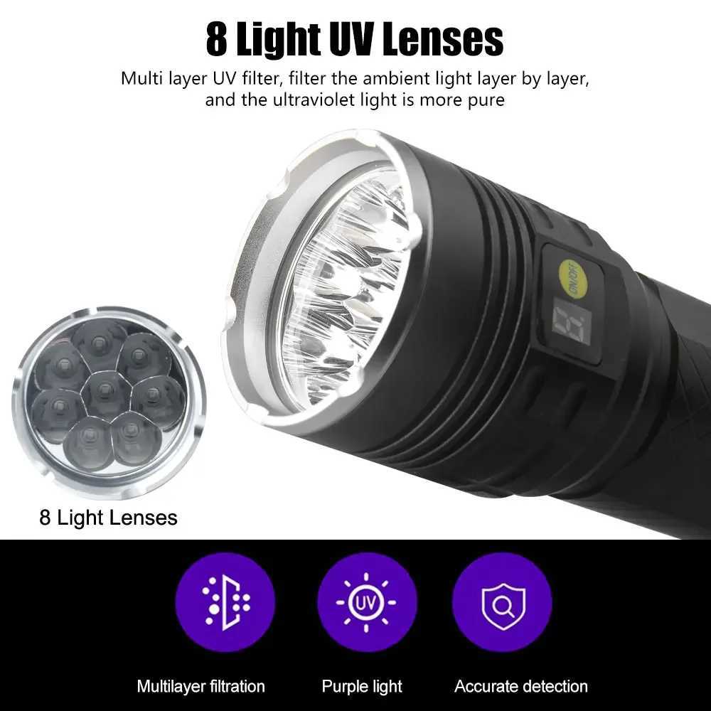 8Lights 160W UV Flashlight 395nm Black Mirror Flashlamp Ultraviolet Ink Dryer Money Fluorescer Detector Purple Light Torch C251122