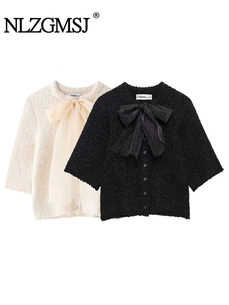 2025 Womens Cutting Sweater Fashion Bow Long Sleeve Pullover Casual Knitted Top 250420m