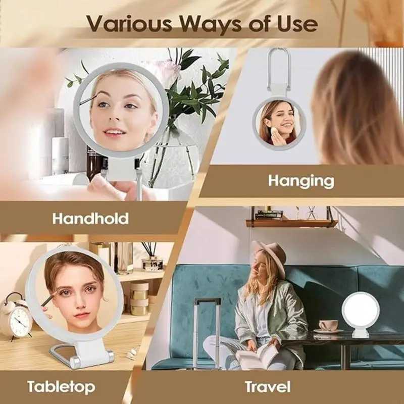 Portable LED Makeup Mirror Cosmetic Mirror with USB Charging Magnification and 3 Color Temperature Setting for Makeup M251122