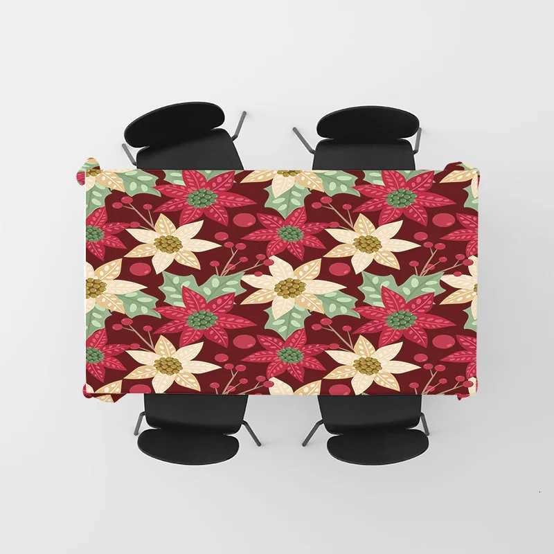 Festive Floral Tablecloth Set Perfect for Holiday Dining Elegant Red Green Table Cover with Cherry Blossom Design Includes 4 Cha C251122