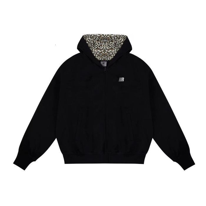 American designer retro leopard print patchwork with thick fleece hooded sweatshirt for women's autumn and winter new loose zipper cardigan trend