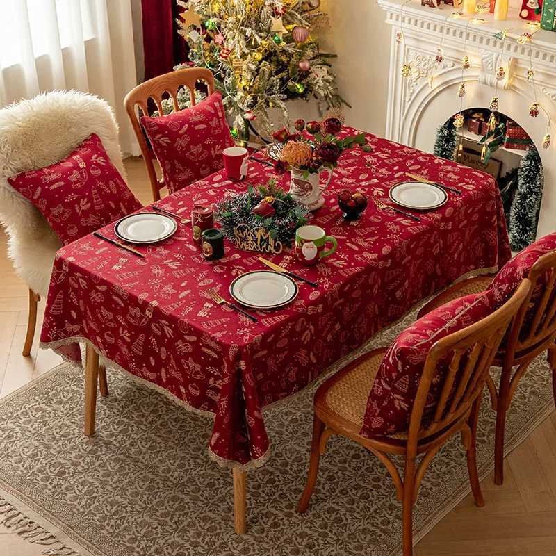 100x140cm Christmas Tablecloth Candy Bells Candles Christmas Tree Multi Elements Seasonal Winter Decoration C251122